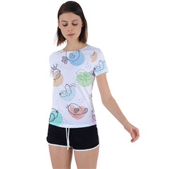 Cartoon Bird Cute Doodle Bird Back Circle Cutout Sports T-shirt by Bedest