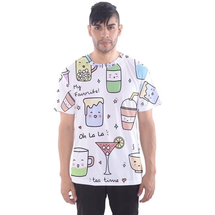 Drinks Cocktails Doodles Coffee Men s Sport Mesh T-Shirt