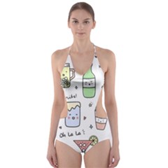 Drinks Cocktails Doodles Coffee Cut-out One Piece Swimsuit by Apen