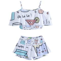 Drinks Cocktails Doodles Coffee Kids  Off Shoulder Skirt Bikini by Apen