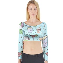 Drinks Cocktails Doodle Coffee Long Sleeve Crop Top by Apen