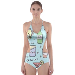 Drinks Cocktails Doodle Coffee Cut-out One Piece Swimsuit by Apen