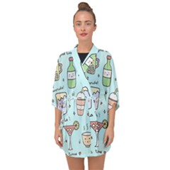 Drinks Cocktails Doodle Coffee Half Sleeve Chiffon Kimono by Apen