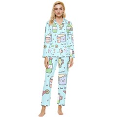 Drinks Cocktails Doodle Coffee Womens  Long Sleeve Velvet Pocket Pajamas Set by Apen