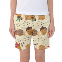 Leaves Foliage Acorns Barrel Women s Basketball Shorts by Apen