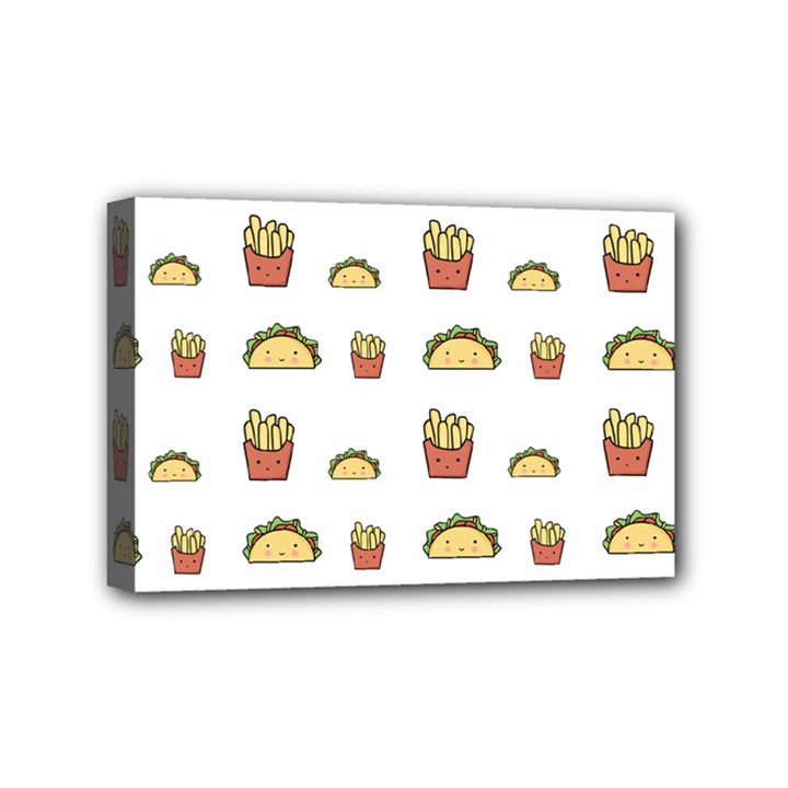 Fries Taco Pattern Fast Food Mini Canvas 6  x 4  (Stretched)