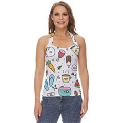 Doodle Fun Food Drawing Cute Basic Halter Top by Apen