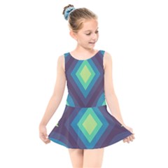 Pattern Blue Green Retro Design Kids  Skater Dress Swimsuit by Ravend