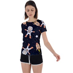 Astronaut Space Rockets Spaceman Back Circle Cutout Sports T-shirt by Ravend