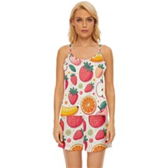 Fruit Sweet Pattern Satin Pajama Short Set by Ravend