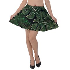 Monstera Plant Tropical Jungle Velvet Skater Skirt by Ravend