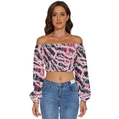 Drawing Notebook Print Reason Long Sleeve Crinkled Weave Crop Top by Ravend