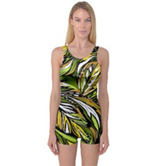 Foliage Pattern Texture Background One Piece Boyleg Swimsuit by Ravend