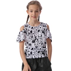 Seamless Pattern With Black White Doodle Dogs Kids  Butterfly Cutout T-shirt by Grandong