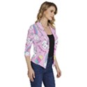 Beautiful Cute Animals Pattern Pink Women s Draped Front 3/4 Sleeve Shawl Collar Jacket View3