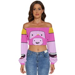 Adventure Time Princess Bubblegum Long Sleeve Crinkled Weave Crop Top by Sarkoni