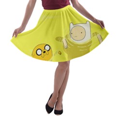 Adventure Time Jake The Dog Finn The Human Artwork Yellow A-line Skater Skirt by Sarkoni