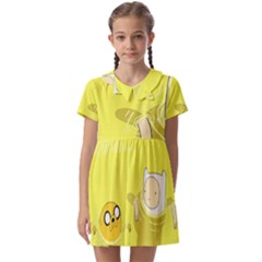 Adventure Time Jake The Dog Finn The Human Artwork Yellow Kids  Asymmetric Collar Dress by Sarkoni