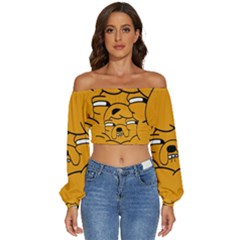 Adventure Time Jake The Dog Long Sleeve Crinkled Weave Crop Top by Sarkoni