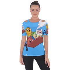 Cartoon Adventure Time Jake And Finn Shoulder Cut Out Short Sleeve Top by Sarkoni