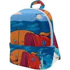 Adventure Time Fish Landscape Zip Up Backpack by Sarkoni