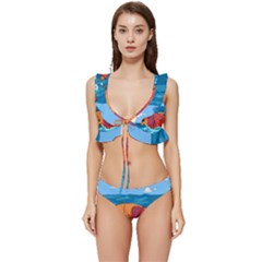 Adventure Time Fish Landscape Low Cut Ruffle Edge Bikini Set by Sarkoni