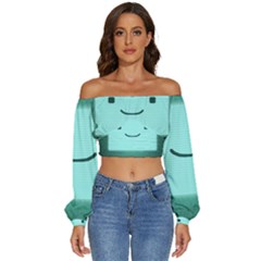 Adventure Time Bmo Long Sleeve Crinkled Weave Crop Top by Sarkoni