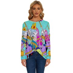 Adventure Time Cartoon Long Sleeve Crew Neck Pullover Top by Sarkoni