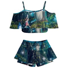 Anime My Neighbor Totoro Jungle Natural Kids  Off Shoulder Skirt Bikini by Sarkoni