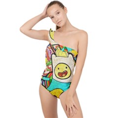 Painting Illustration Adventure Time Psychedelic Art Frilly One Shoulder Swimsuit by Sarkoni