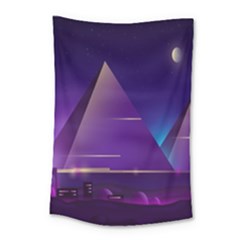 Egyptian Pyramids Night Landscape Cartoon Small Tapestry by Bedest