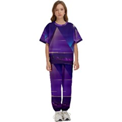 Egyptian Pyramids Night Landscape Cartoon Kids  T-shirt And Pants Sports Set by Bedest