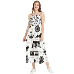 Dark Seamless Pattern Symbols Landmarks Signs Egypt Boho Sleeveless Summer Dress by Bedest