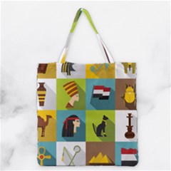 Egypt Travel Items Icons Set Flat Style Grocery Tote Bag by Bedest