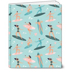 Beach Surfing Surfers With Surfboards Surfer Rides Wave Summer Outdoors Surfboards Seamless Pattern 8  X 10  Softcover Notebook by Bedest