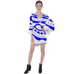 Unidentified Flying Object Ufo Alien We Are Coming V-neck Flare Sleeve Mini Dress by Sarkoni