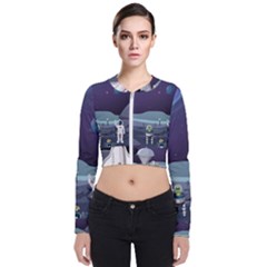 Alien Astronaut Scene Long Sleeve Zip Up Bomber Jacket by Bedest