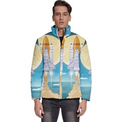 Space Exploration Illustration Men s Puffer Bubble Jacket Coat by Bedest