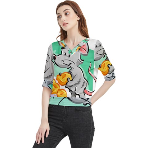 Mouse Cheese Tail Rat Mice Hole Quarter Sleeve Blouse by Sarkoni