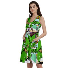 Parrot Hat Cartoon Captain Sleeveless Dress With Pocket by Sarkoni