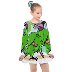 Parrot Hat Cartoon Captain Kids  Long Sleeve Dress by Sarkoni