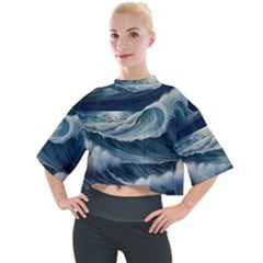 Waves Storm Sea Mock Neck T-shirt by Bedest