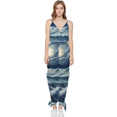 Waves Storm Sea Sleeveless Tie Ankle Chiffon Jumpsuit by Bedest