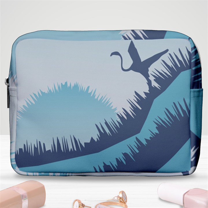 Swan Flying Bird Wings Waves Grass Make Up Pouch (Large)