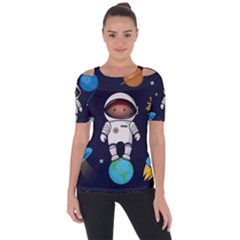 Boy Spaceman Space Rocket Ufo Planets Stars Shoulder Cut Out Short Sleeve Top by Ndabl3x