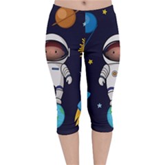 Boy Spaceman Space Rocket Ufo Planets Stars Velvet Capri Leggings  by Ndabl3x