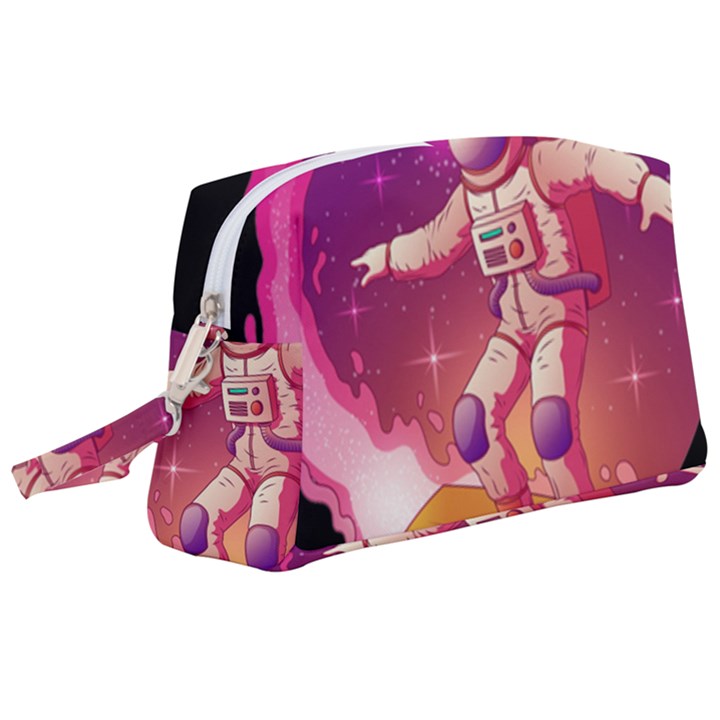 Astronaut Spacesuit Standing Surfboard Surfing Milky Way Stars Wristlet Pouch Bag (Large)