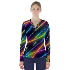 Vibrant Neon Dreams V-neck Long Sleeve Top by essentialimage