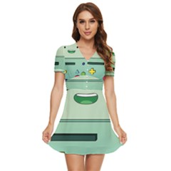 Adventure Time Bmo Beemo Green V-neck High Waist Chiffon Mini Dress by Bedest