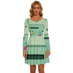 Adventure Time Bmo Beemo Green Long Sleeve Wide Neck Velvet Dress by Bedest